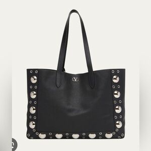 Valentino Garavani Black Large Nellcôte shopping Bag with Silver Accents